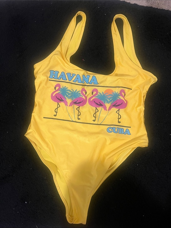 Other - Havana Cuba Yellow One-Piece Swimsuit with Pink Flamingos